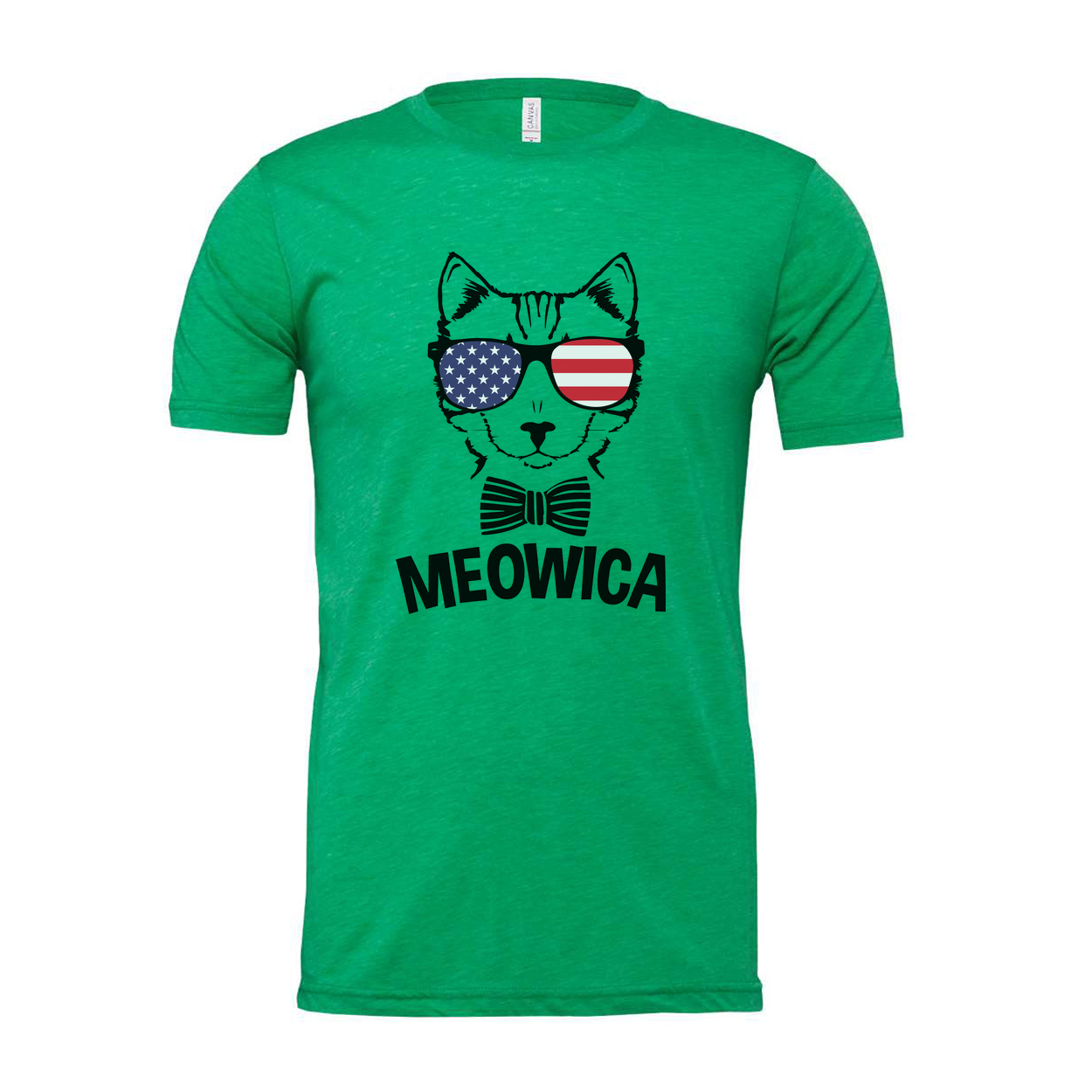 Meowica Cat Graphic T Shirt With American Flag Sunglasses And Bow Tie For USA Pride Apparel