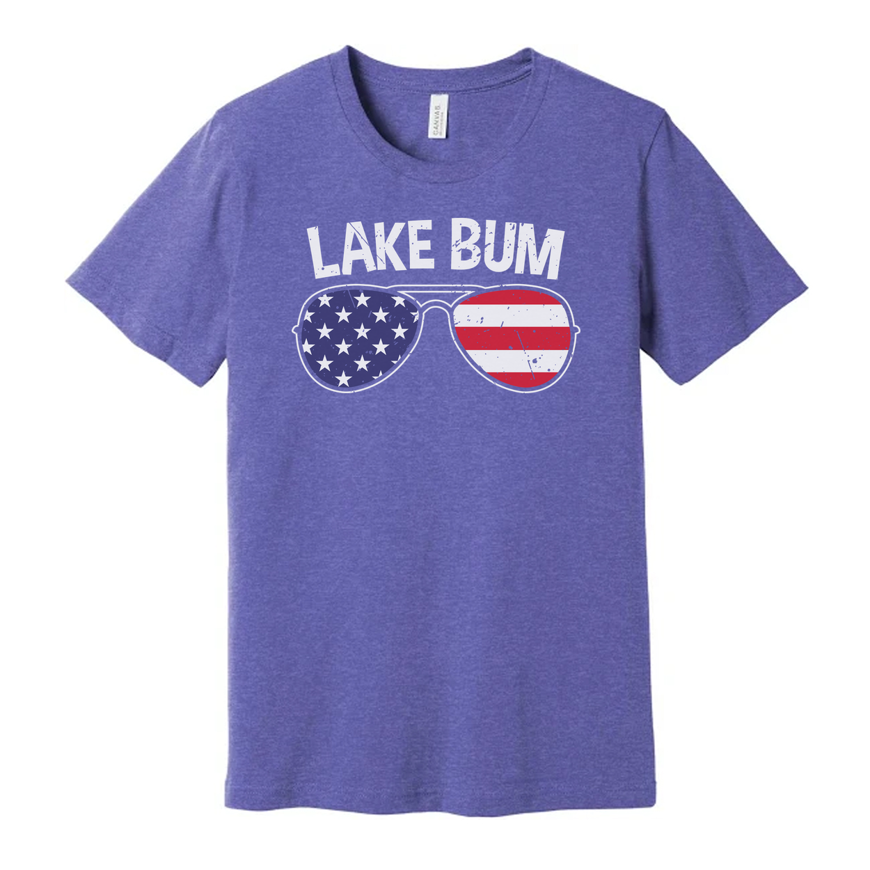Lake Bum Unisex Crewneck T Shirt With American Flag Sunglasses Graphic Print On Front Design Artwork