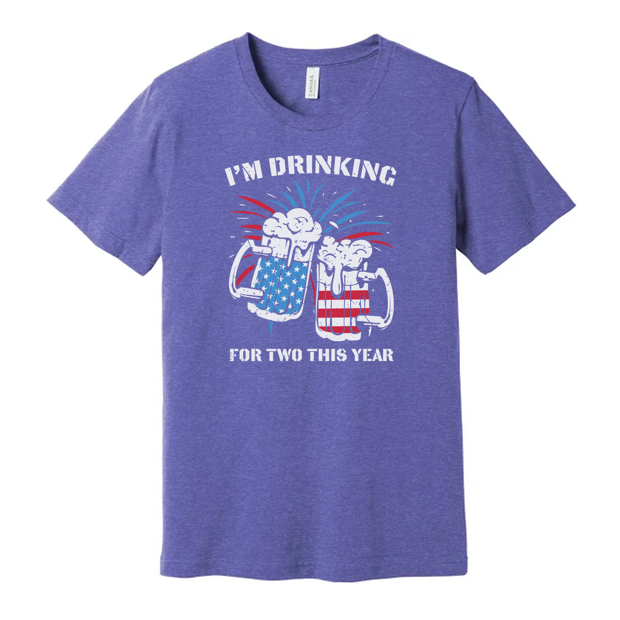 Patriotic Unisex T Shirt With American Flag Themed Beer Mugs And Fireworks Graphic