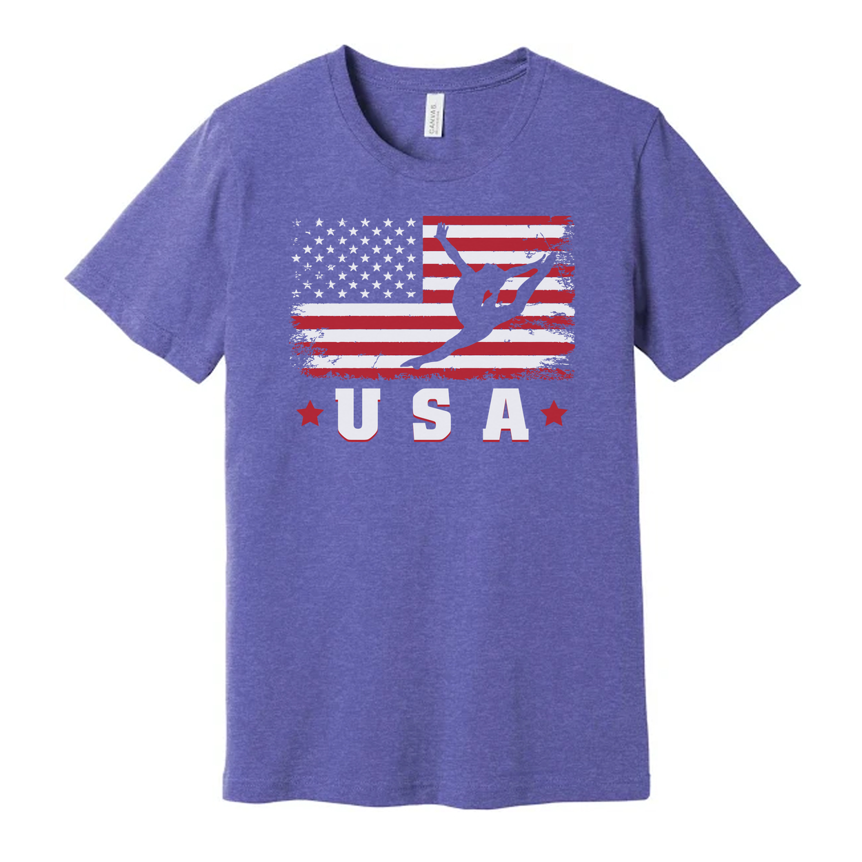 Unisex USA Flag Graphic T Shirt With Distressed Stripes And Dancer Silhouette On Front