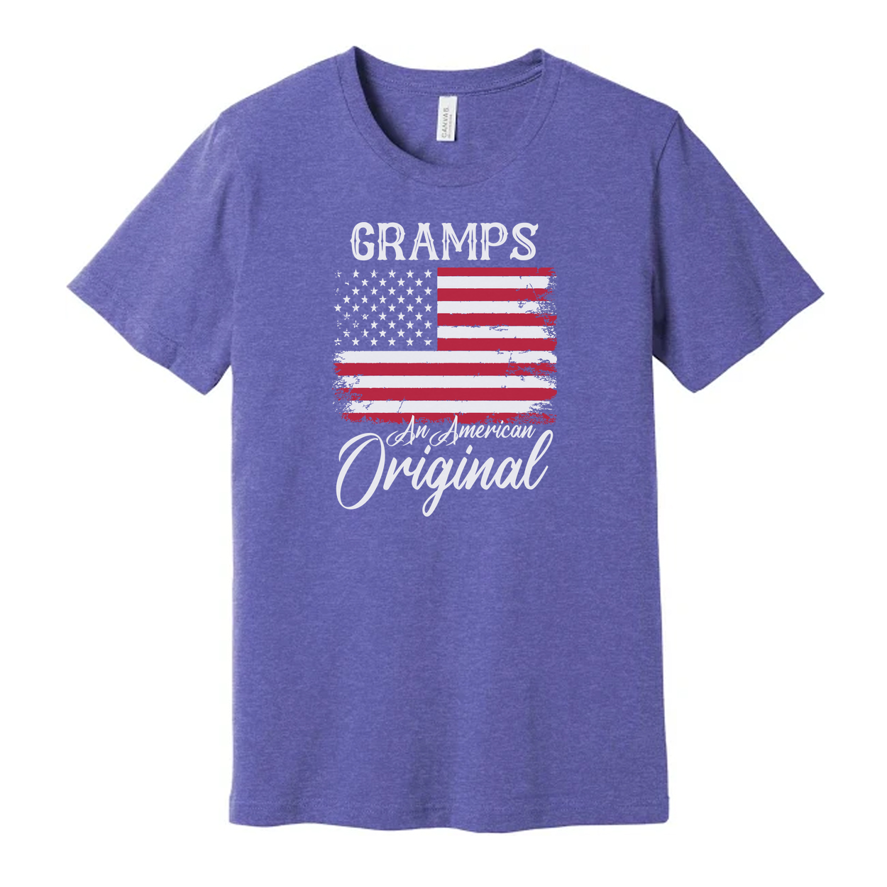 Gramps American Flag Distressed Graphic T Shirt With Original Script Typography For Patriotic Style