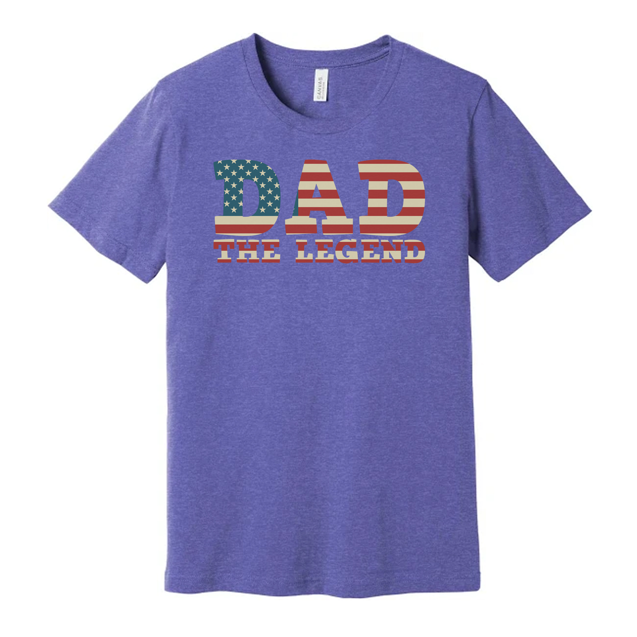 Dad The Legend American Flag Letters Unisex Graphic Tee With Patriotic USA Flag Pattern Short Sleeve