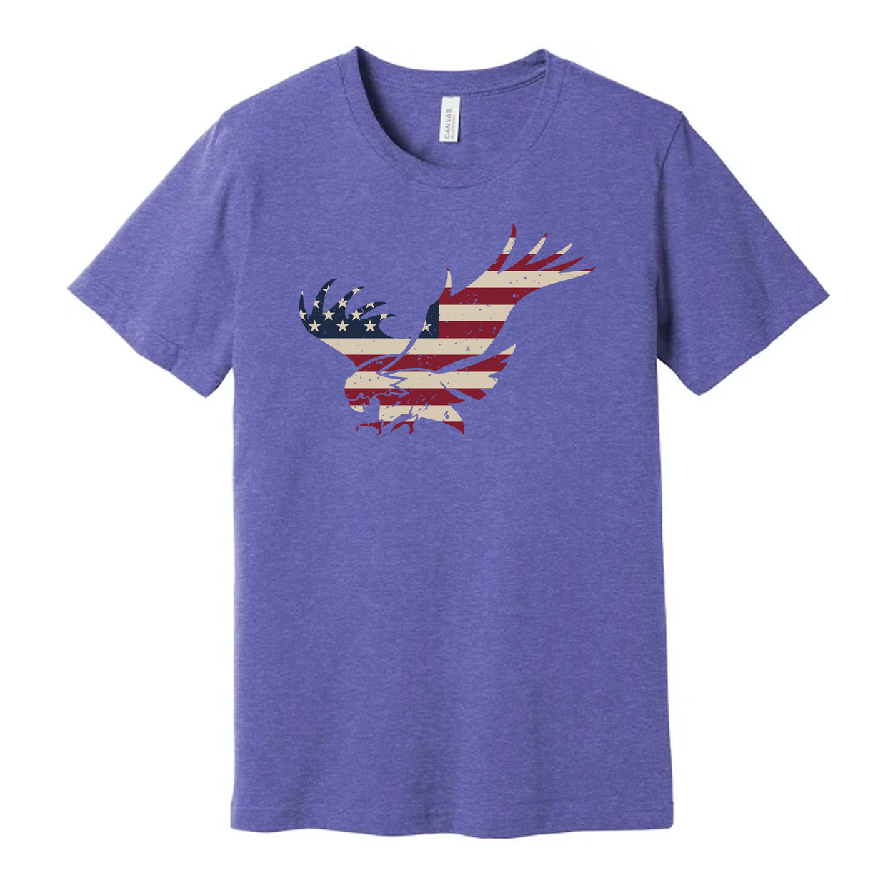 Unisex Short Sleeve Crew Neck T Shirt With Vintage Distressed American Flag Eagle Graphic