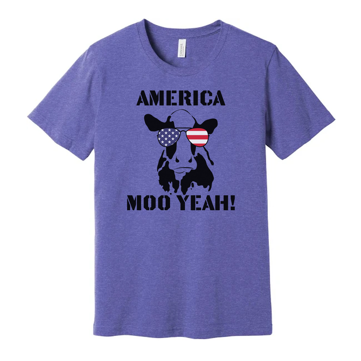 America Moo Yeah Graphic Unisex Tee With Flag Sunglasses Cow Skull Artwork For Men Women