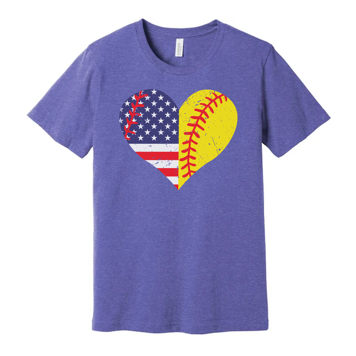 Heart Shape American Flag And Softball Graphic Tee