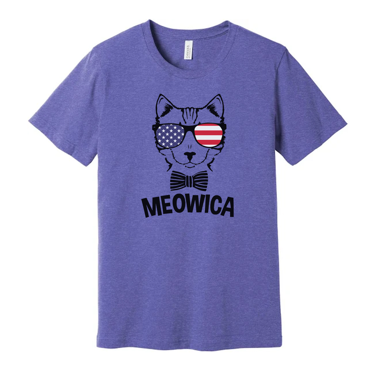 Meowica Cat Graphic T Shirt With American Flag Sunglasses And Bow Tie For USA Pride Apparel