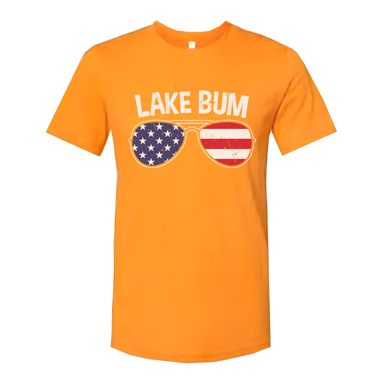 Lake Bum Unisex Crewneck T Shirt With American Flag Sunglasses Graphic Print On Front Design Artwork