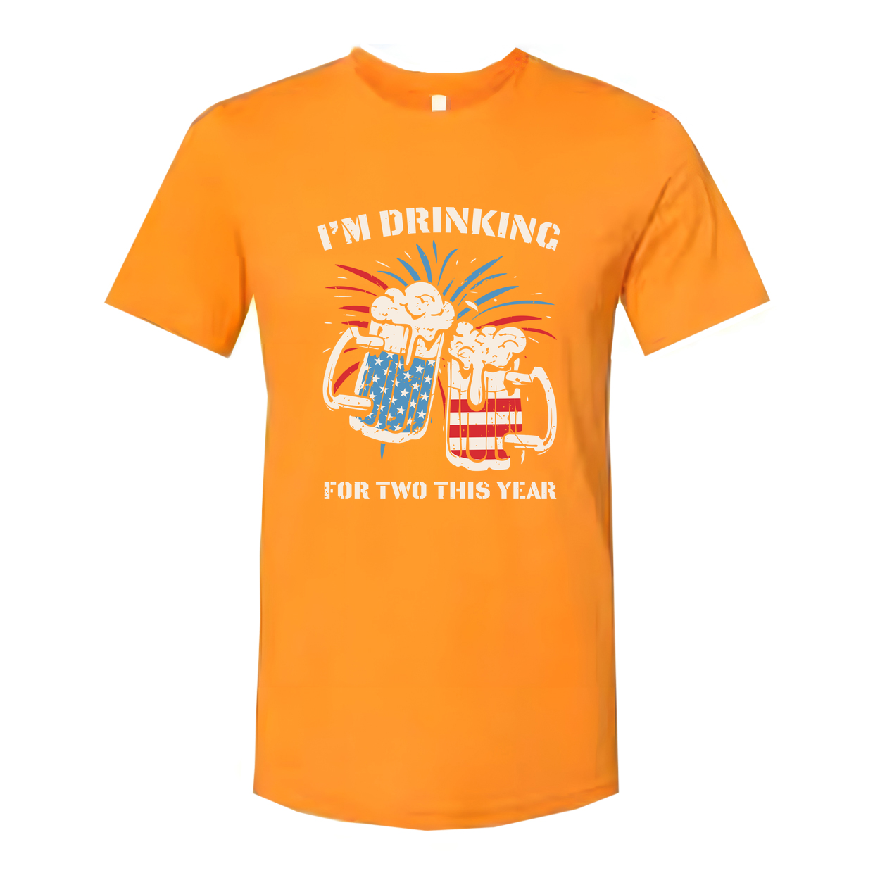 Patriotic Unisex T Shirt With American Flag Themed Beer Mugs And Fireworks Graphic