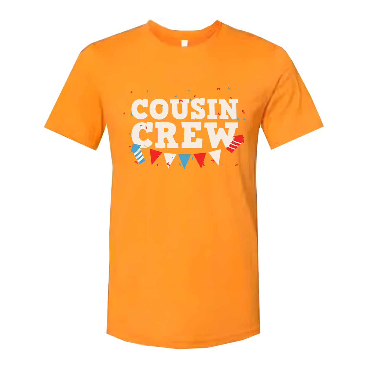 Cousin Crew Graphic T Shirt With Red And Blue Banner Confetti Design For Family Celebration