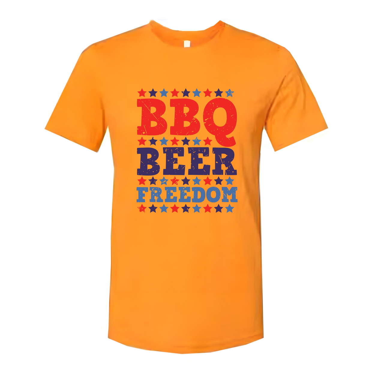 Patriotic BBQ Beer Freedom Graphic Tee for Unisex Adults with Red and Blue Star Pattern