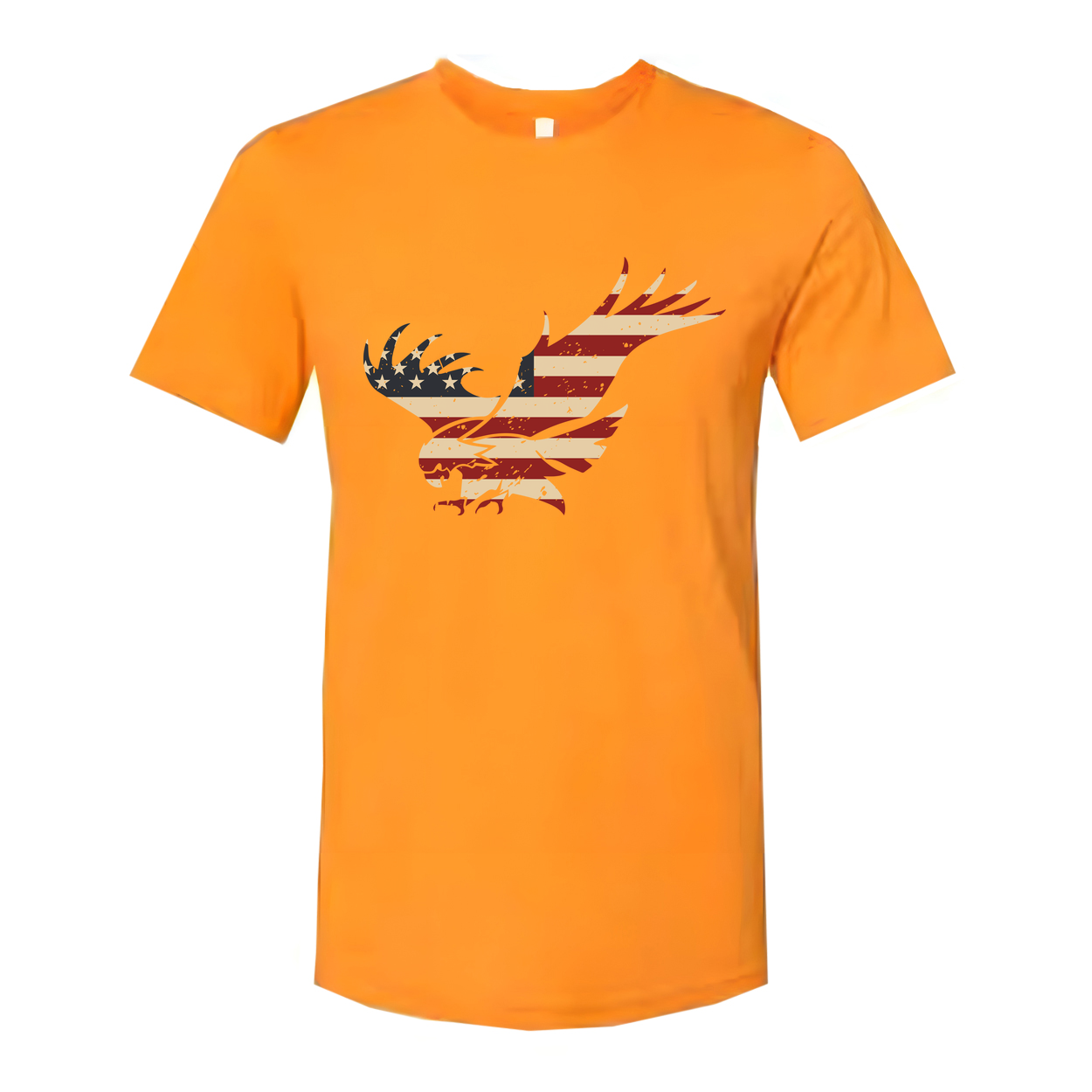 Unisex Short Sleeve Crew Neck T Shirt With Vintage Distressed American Flag Eagle Graphic