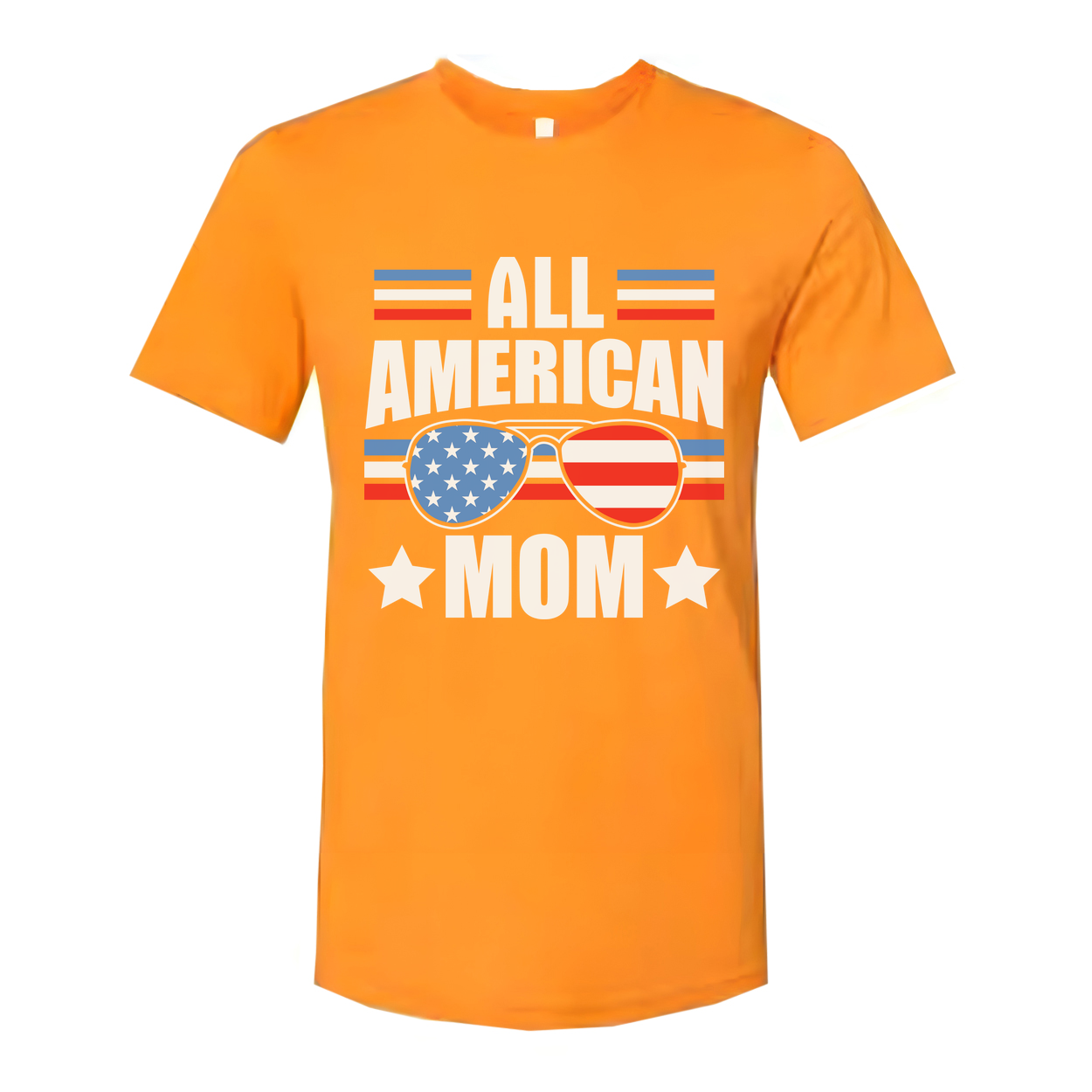 All American Mom Graphic Tee With Stars And Stripes Sunglasses Print On Front For Patriotic Fans