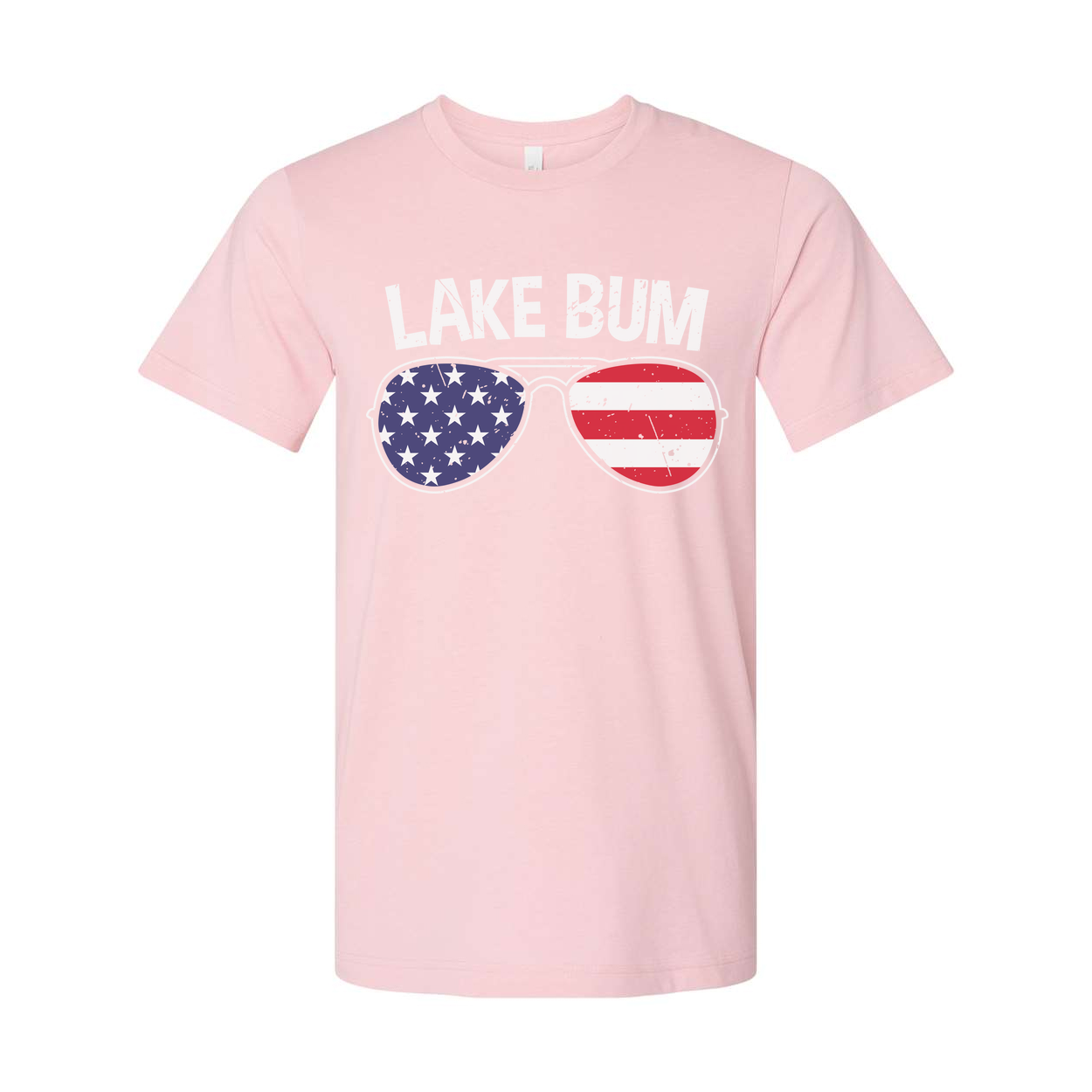 Lake Bum Unisex Crewneck T Shirt With American Flag Sunglasses Graphic Print On Front Design Artwork