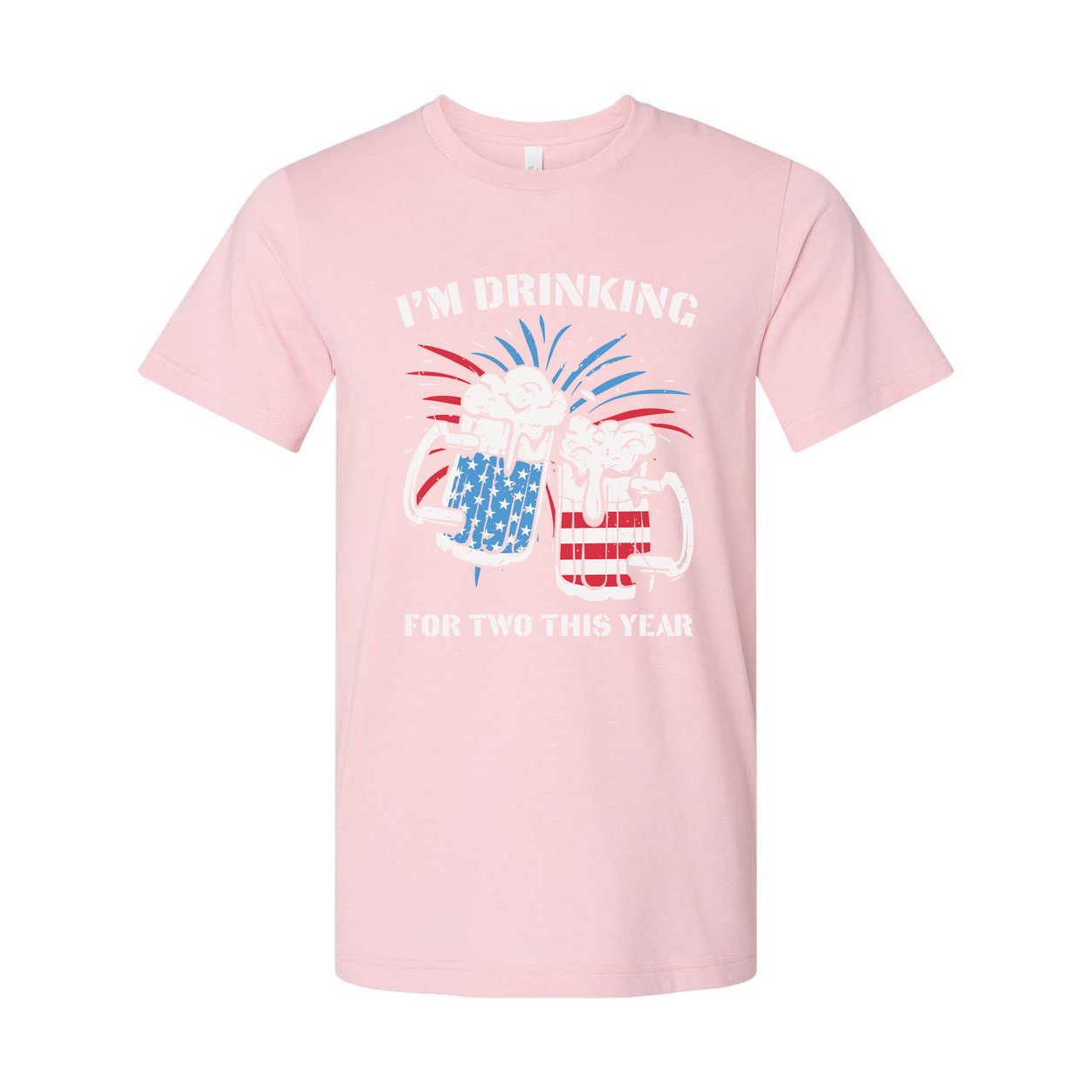 Patriotic Unisex T Shirt With American Flag Themed Beer Mugs And Fireworks Graphic