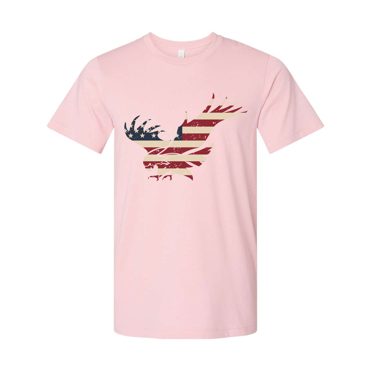 Unisex Short Sleeve Crew Neck T Shirt With Vintage Distressed American Flag Eagle Graphic