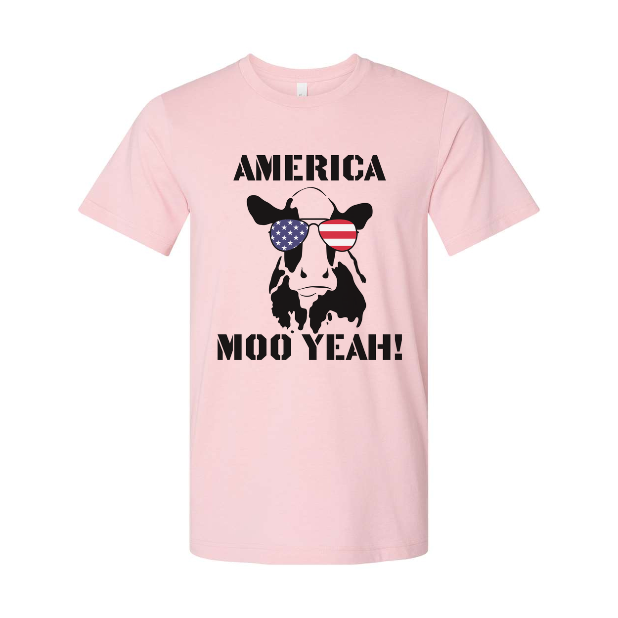 America Moo Yeah Graphic Unisex Tee With Flag Sunglasses Cow Skull Artwork For Men Women