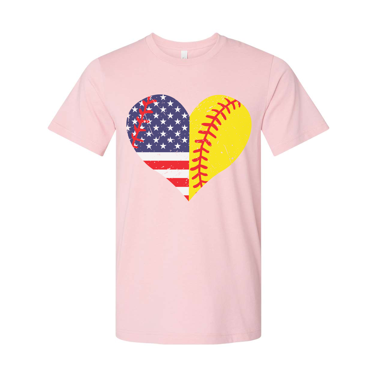 Heart Shape American Flag And Softball Graphic Tee