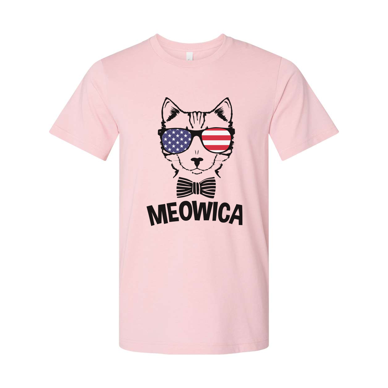 Meowica Cat Graphic T Shirt With American Flag Sunglasses And Bow Tie For USA Pride Apparel