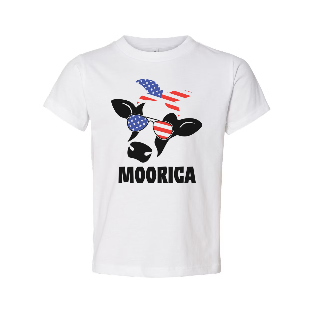 Moorica Cow With American Flag Sunglasses Graphic T Shirt For Men Women Unisex Patriotic Apparel