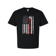 Unisex Welder Flag Graphic T Shirt With Distressed American Flag And Red Vertical Welder Text
