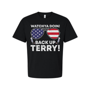 Unisex Patriotic Graphic Tee With Star Spangled Sunglasses and Back Up Terry Text