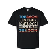 America Flag Graphic Unisex T Shirt With Treason Is The Reason For The Season Statement