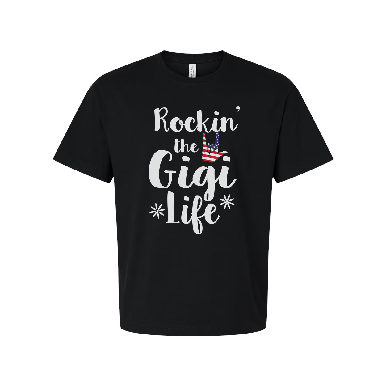 Unisex Graphic T Shirt Rockin' The GiGi Life With American Flag Hand Sign Design