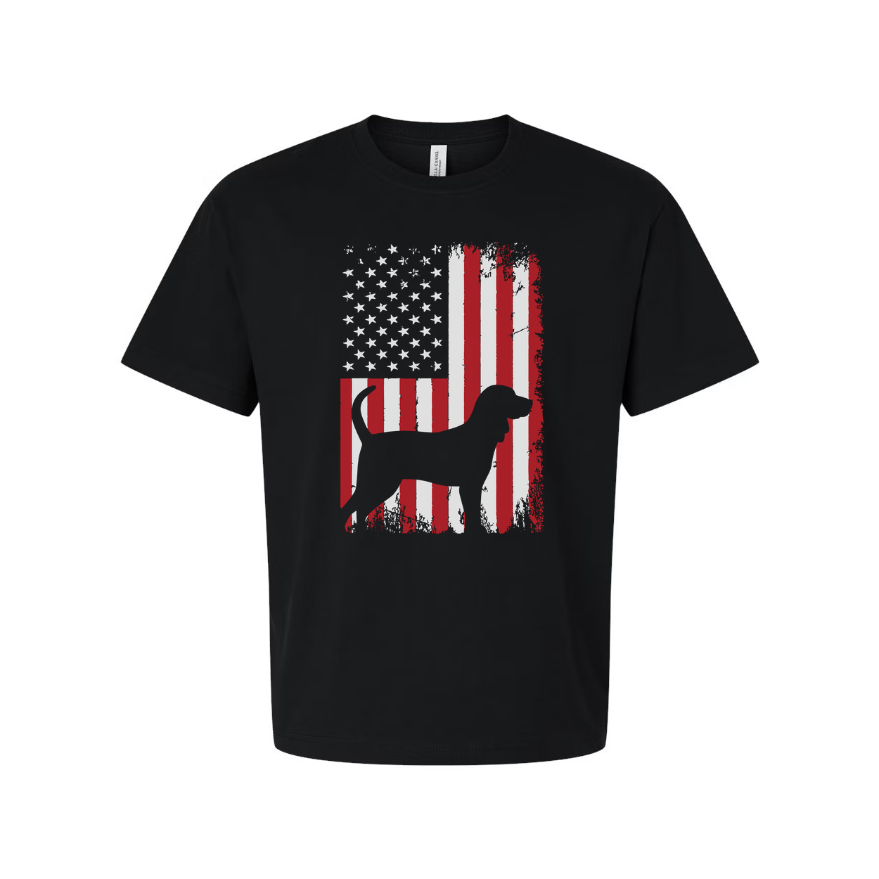 Unisex Patriotic Dog Silhouette Overlaid On Grunge American Flag Graphic T Shirt