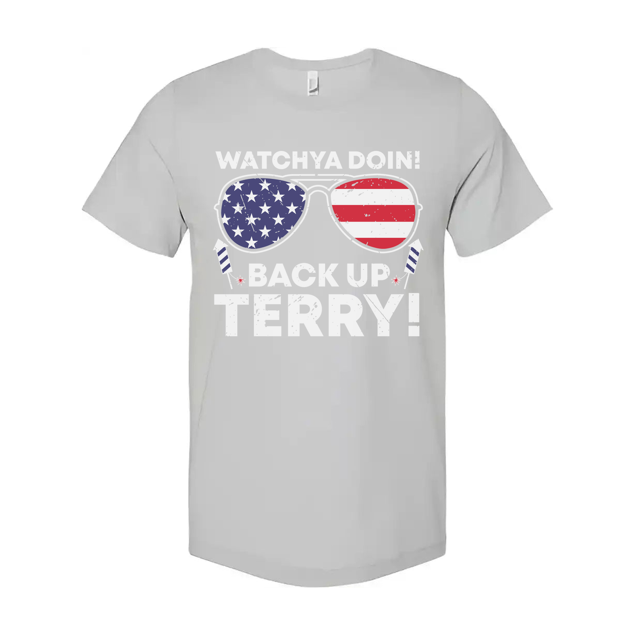 Unisex Patriotic Graphic Tee With Star Spangled Sunglasses and Back Up Terry Text