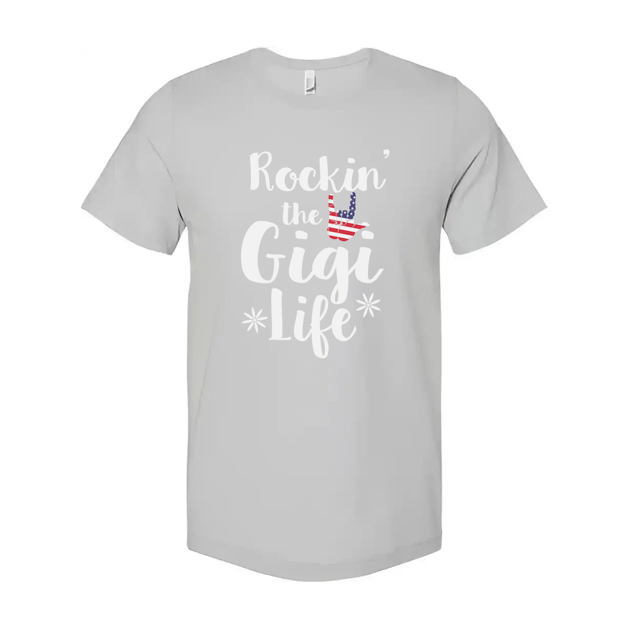 Unisex Graphic T Shirt Rockin' The GiGi Life With American Flag Hand Sign Design