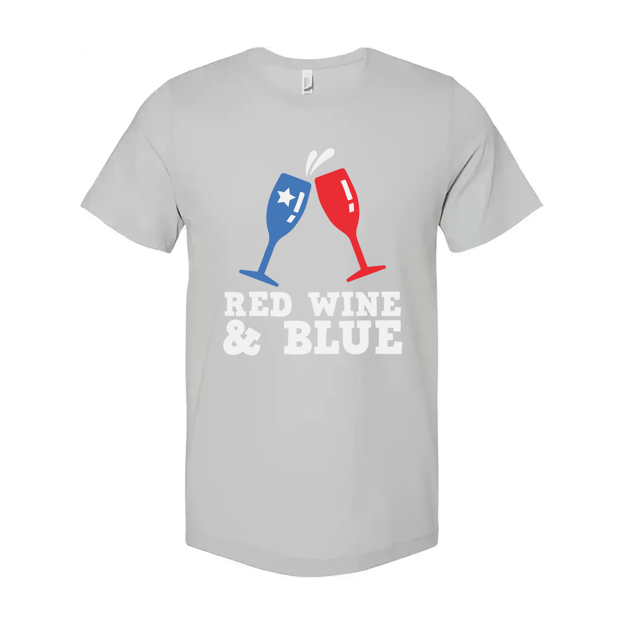 Red Wine And Blue Clinking Glasses Graphic Tee For Unisex Adults Patriotic Celebration Design