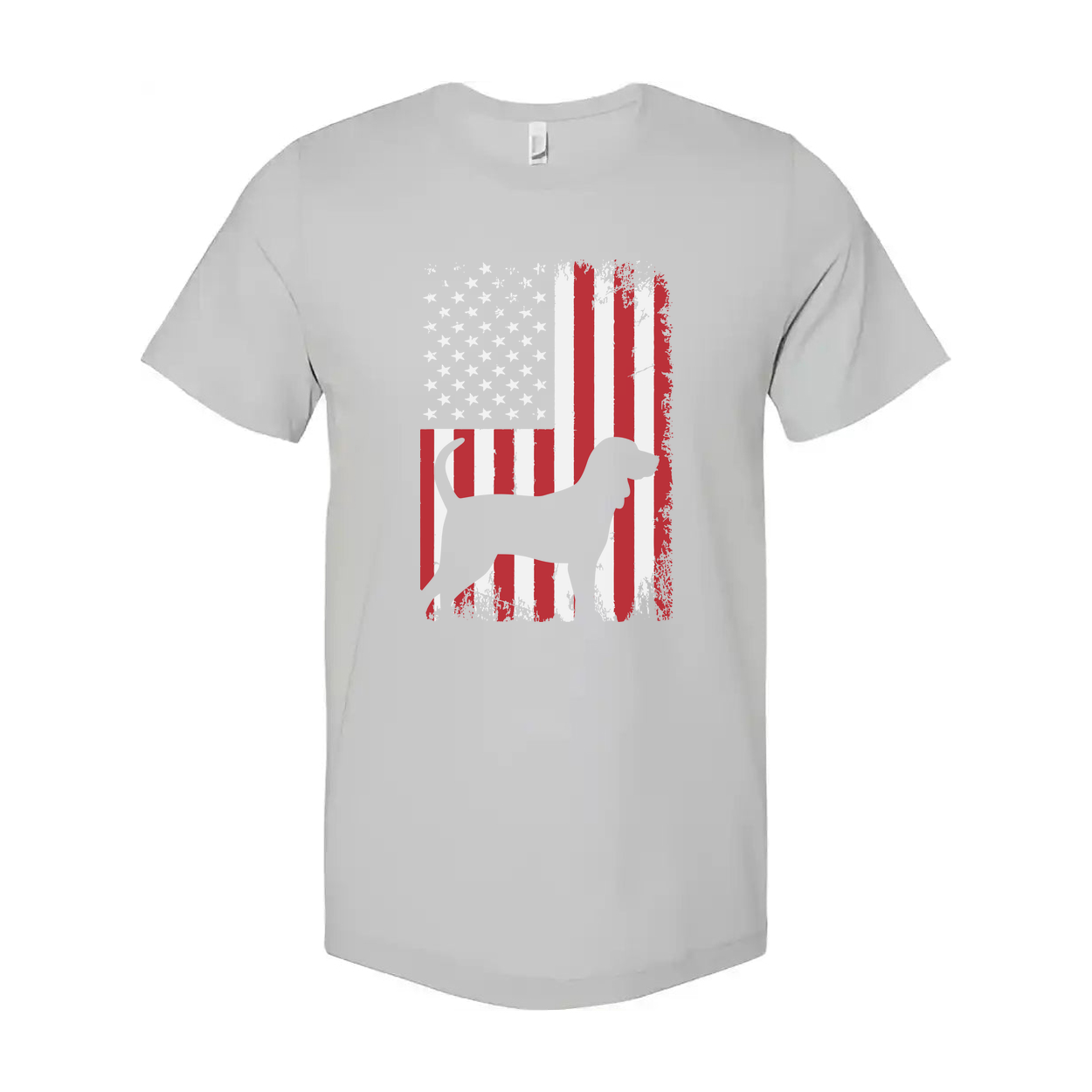 Unisex Patriotic Dog Silhouette Overlaid On Grunge American Flag Graphic T Shirt