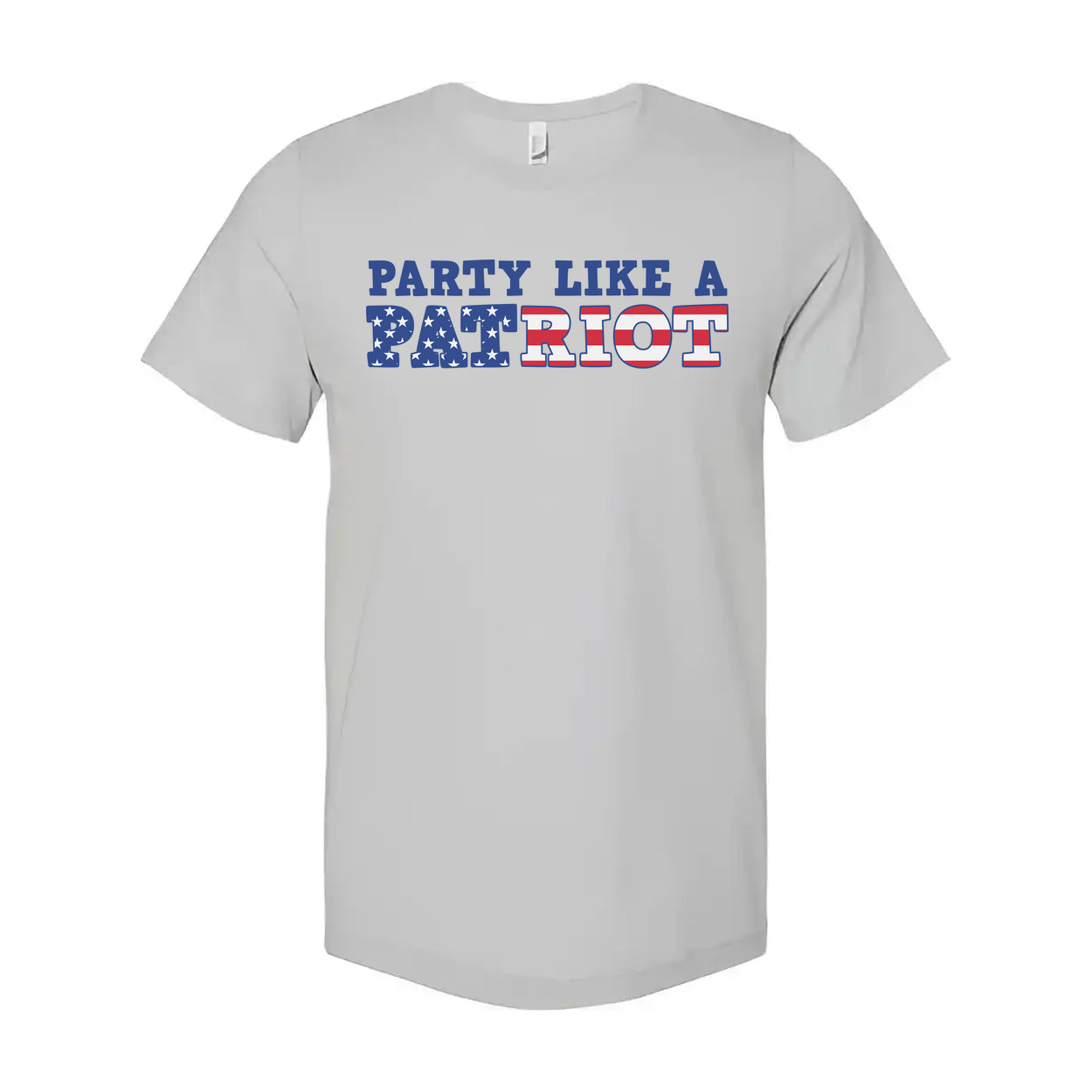 Unisex Short Sleeve Graphic Tee Featuring Party Like A Patriot With Stars And Stripes Lettering