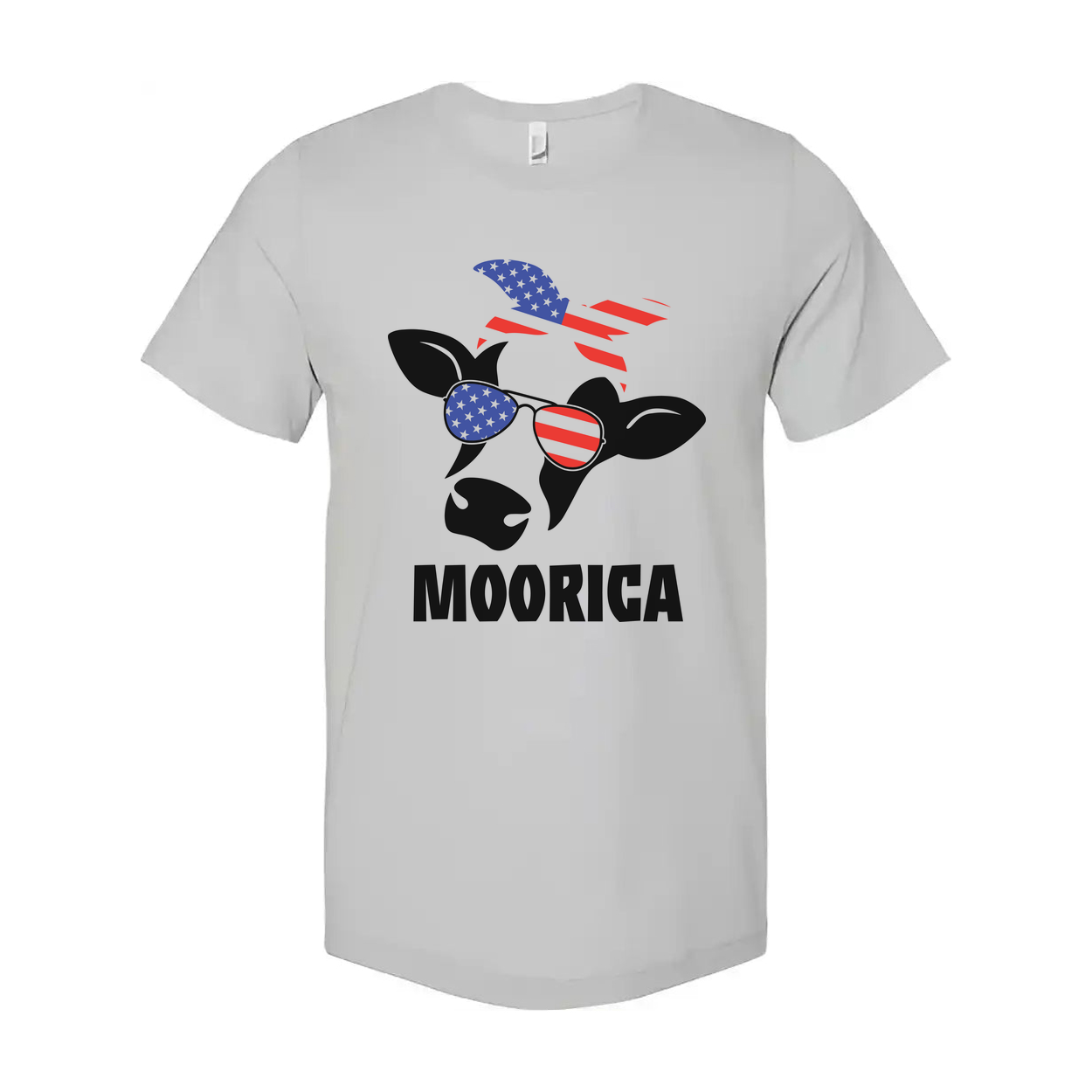 Moorica Cow With American Flag Sunglasses Graphic T Shirt For Men Women Unisex Patriotic Apparel