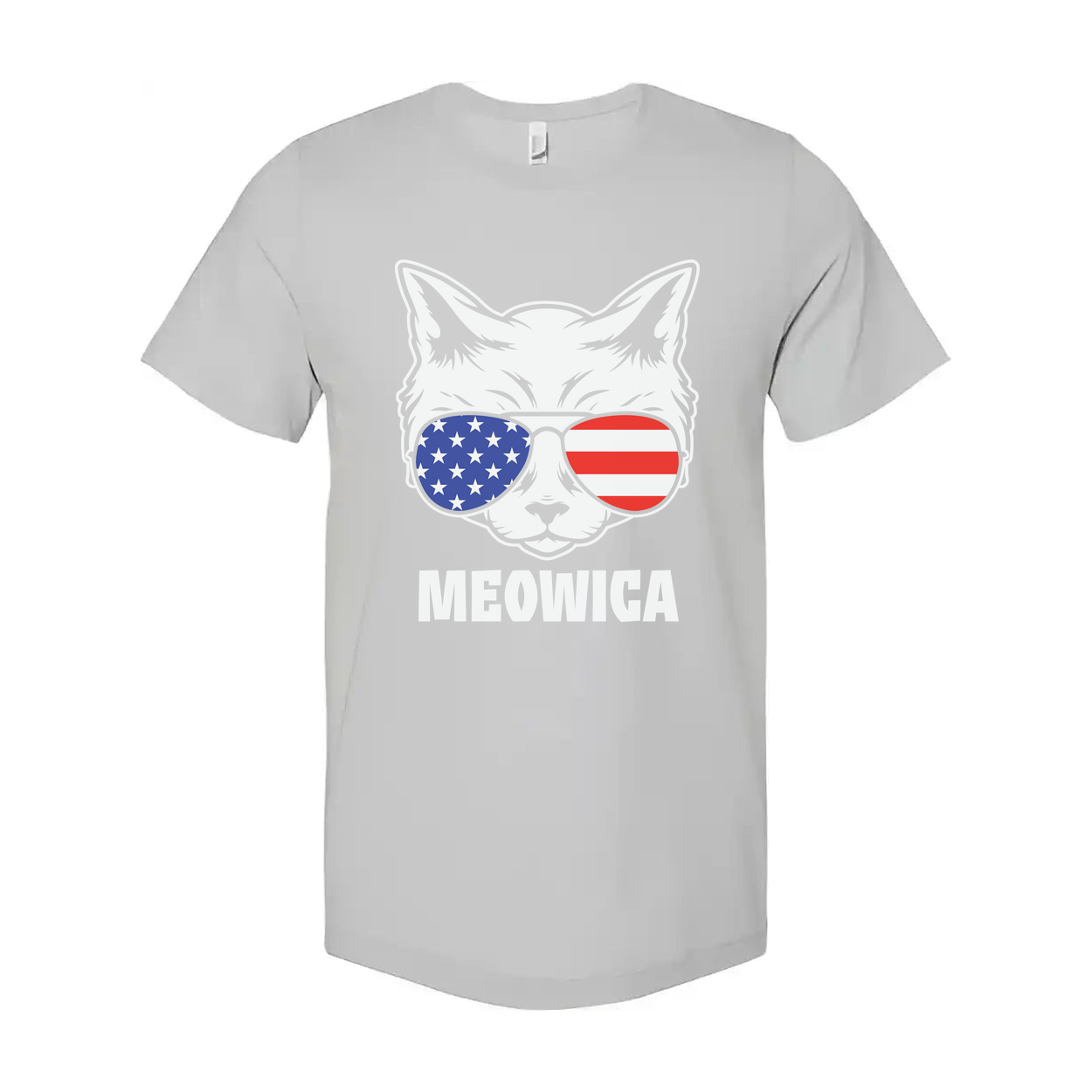 Meowica American Flag Sunglasses Cat Graphic Unisex Short Sleeve Tee With Bold Print