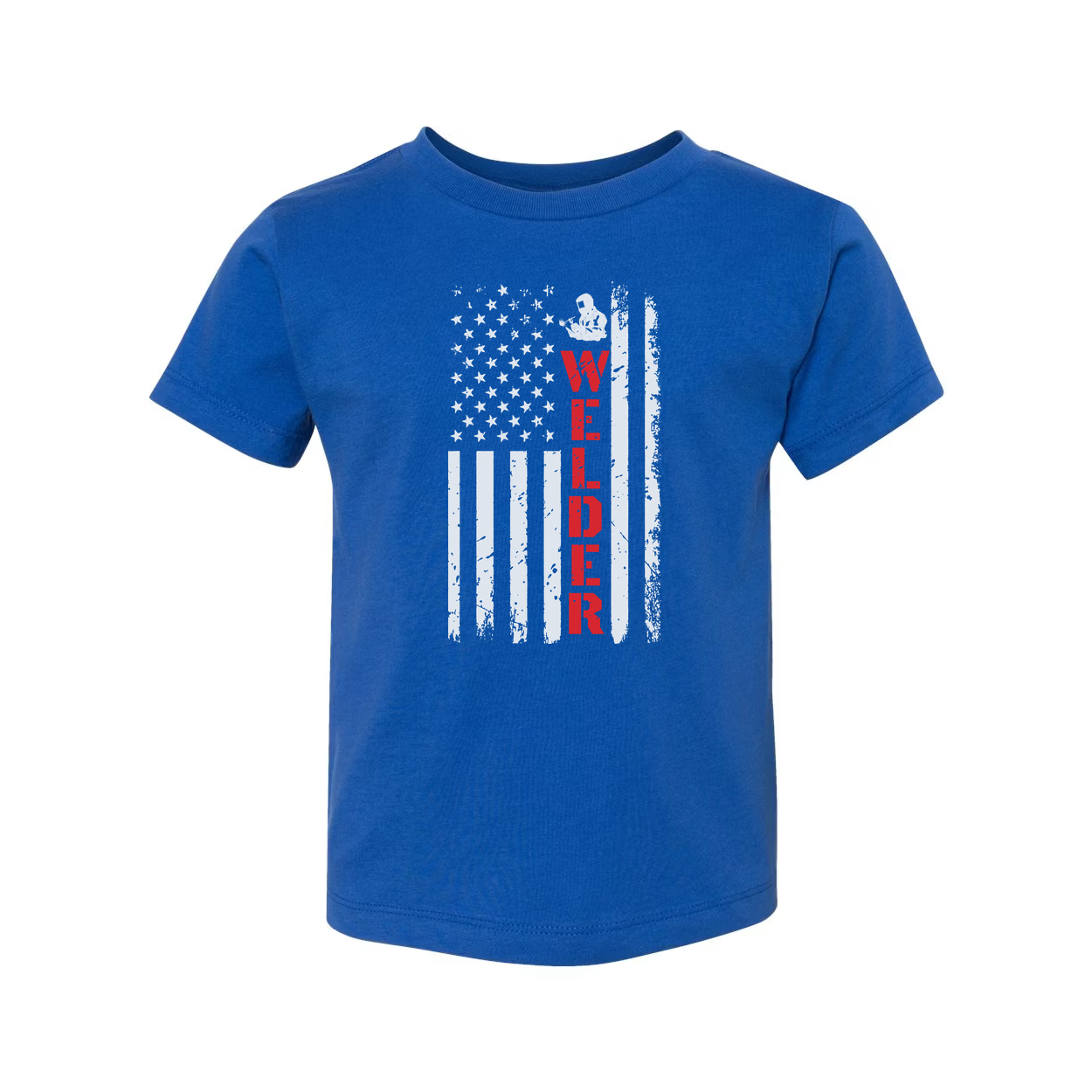 Unisex Welder Flag Graphic T Shirt With Distressed American Flag And Red Vertical Welder Text