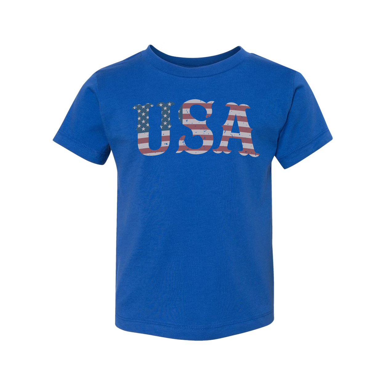 Unisex USA Flag Letter Graphic Tee With Distressed Stars And Stripes Design Short Sleeve
