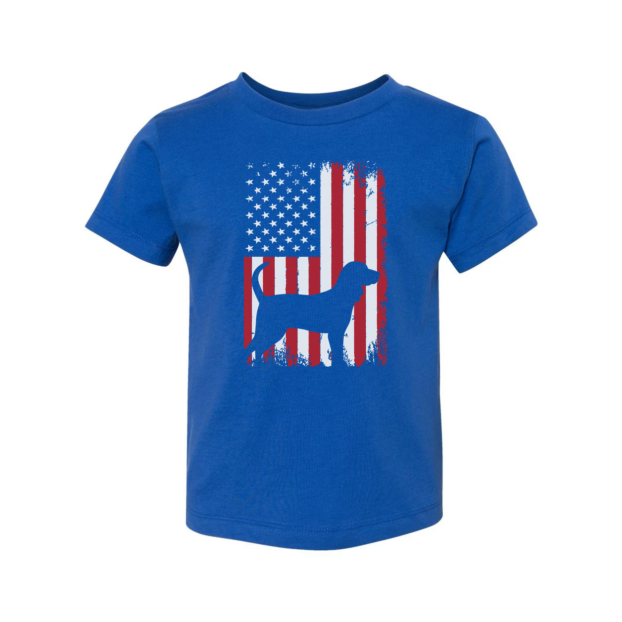 Unisex Patriotic Dog Silhouette Overlaid On Grunge American Flag Graphic T Shirt