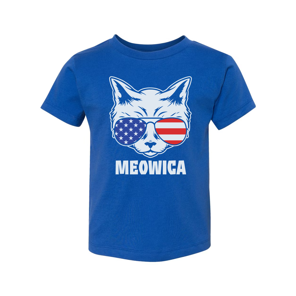 Meowica American Flag Sunglasses Cat Graphic Unisex Short Sleeve Tee With Bold Print