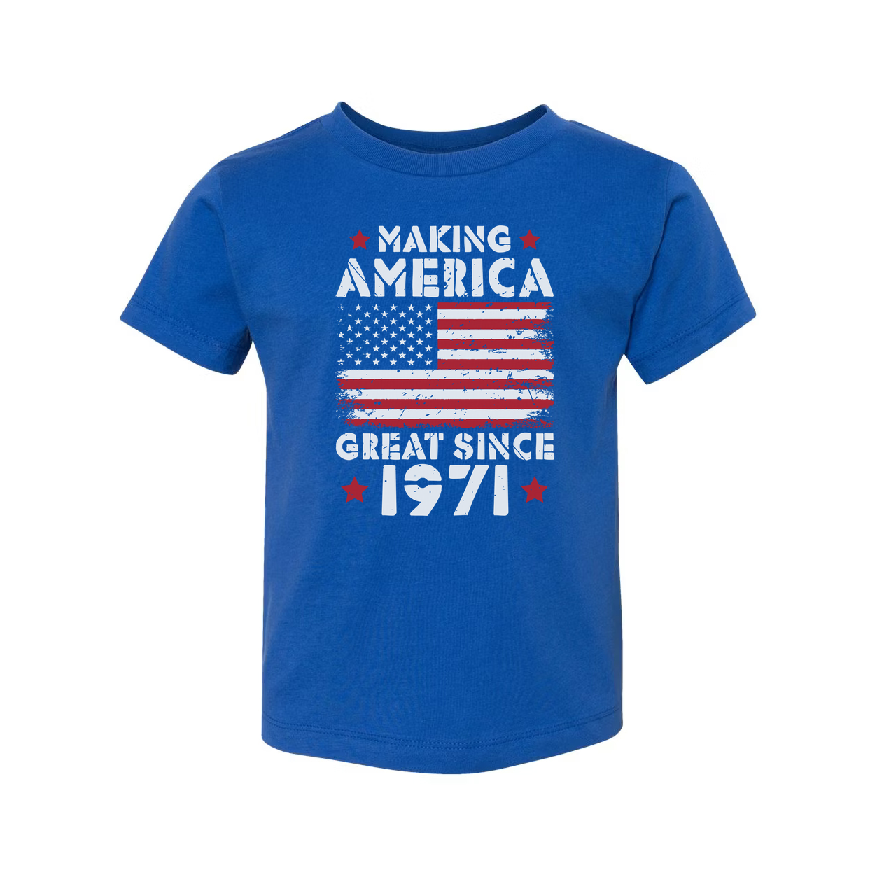 Unisex T Shirt With Distressed American Flag Graphic And Making America Great Since 1971
