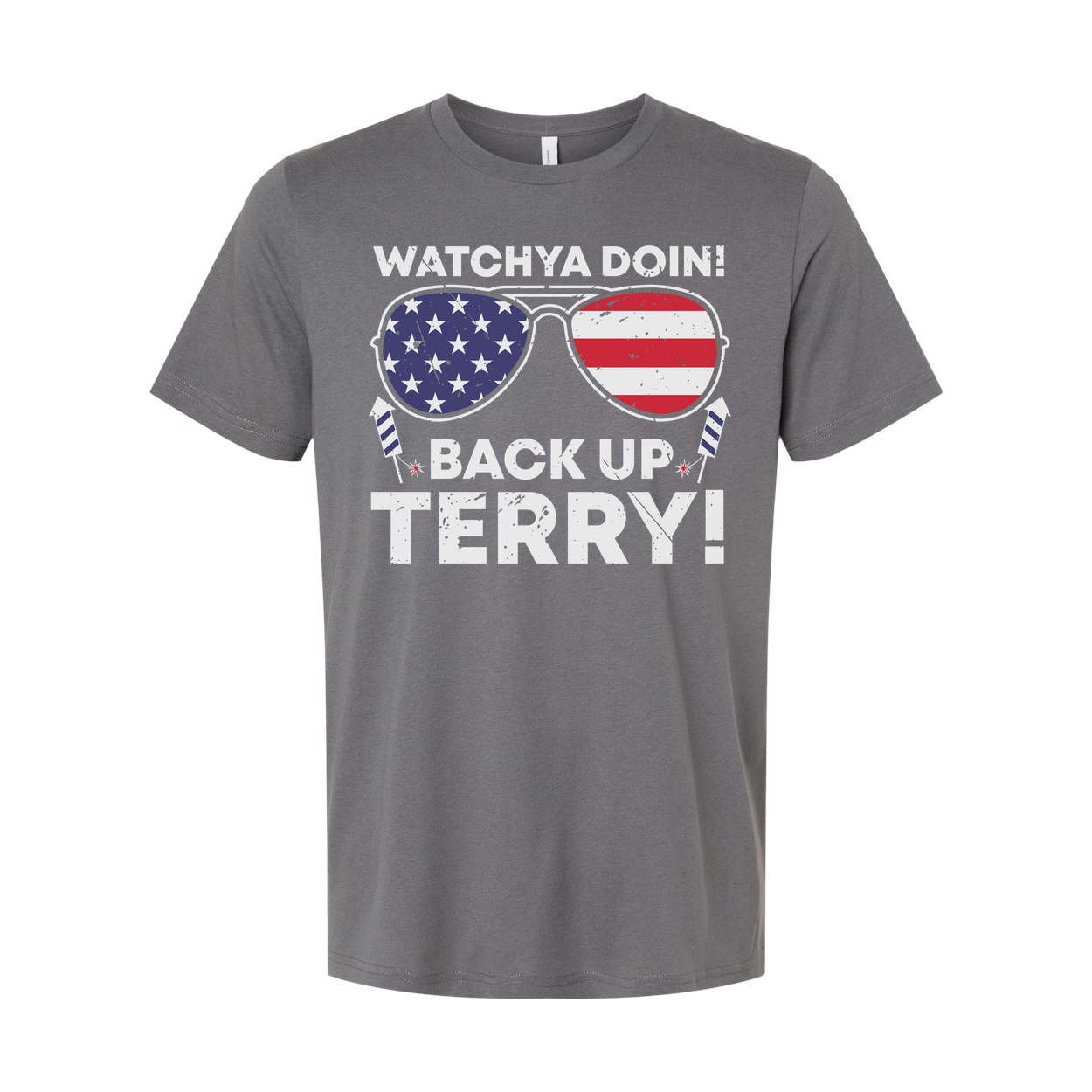 Unisex Patriotic Graphic Tee With Star Spangled Sunglasses and Back Up Terry Text
