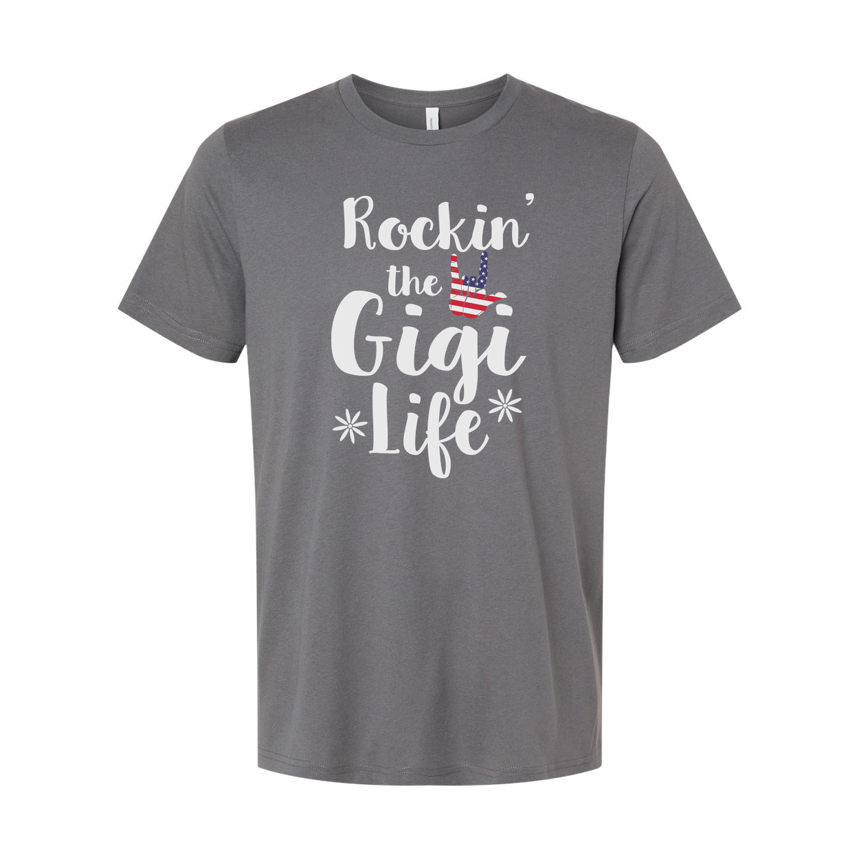 Unisex Graphic T Shirt Rockin' The GiGi Life With American Flag Hand Sign Design