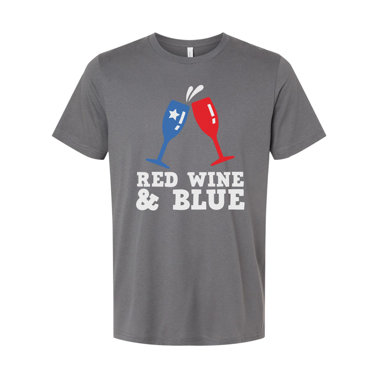 Red Wine And Blue Clinking Glasses Graphic Tee For Unisex Adults Patriotic Celebration Design