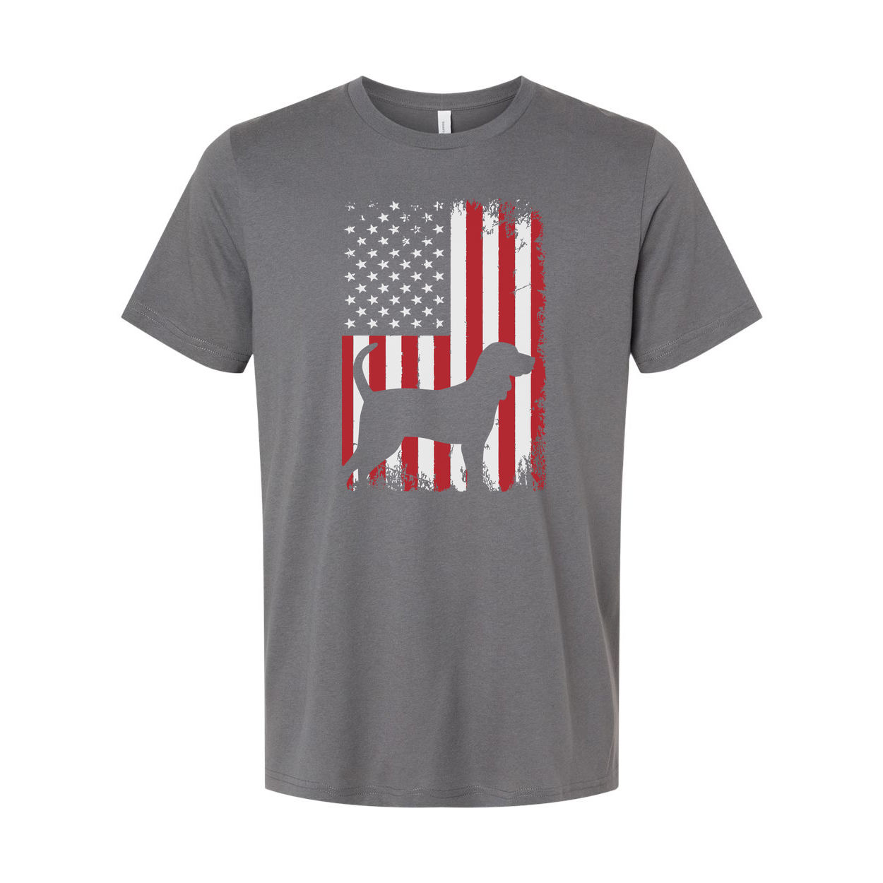 Unisex Patriotic Dog Silhouette Overlaid On Grunge American Flag Graphic T Shirt