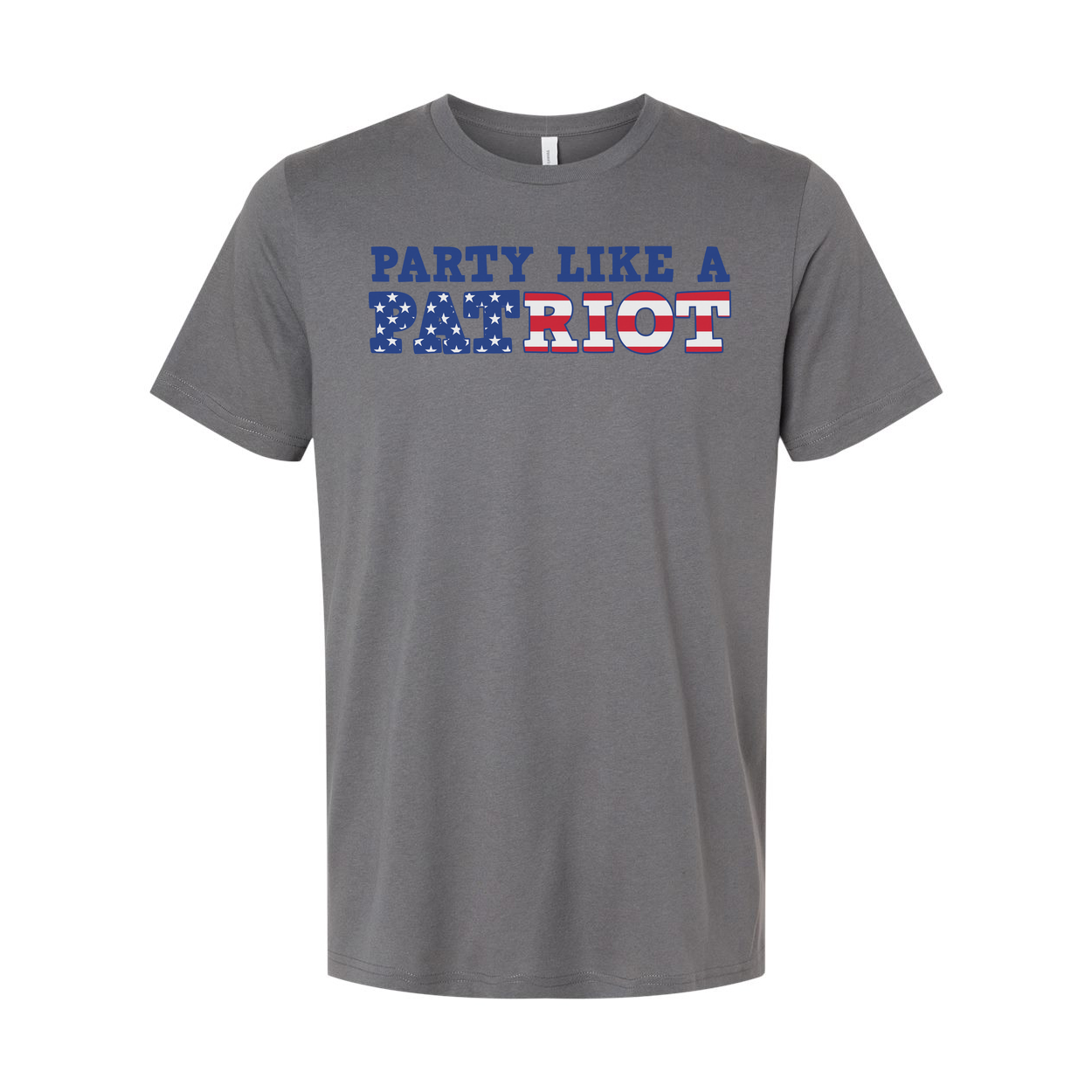 Unisex Short Sleeve Graphic Tee Featuring Party Like A Patriot With Stars And Stripes Lettering