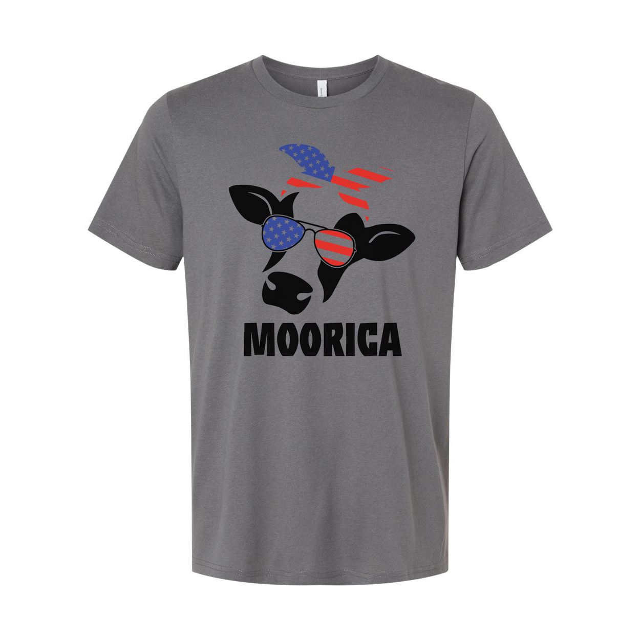 Moorica Cow With American Flag Sunglasses Graphic T Shirt For Men Women Unisex Patriotic Apparel