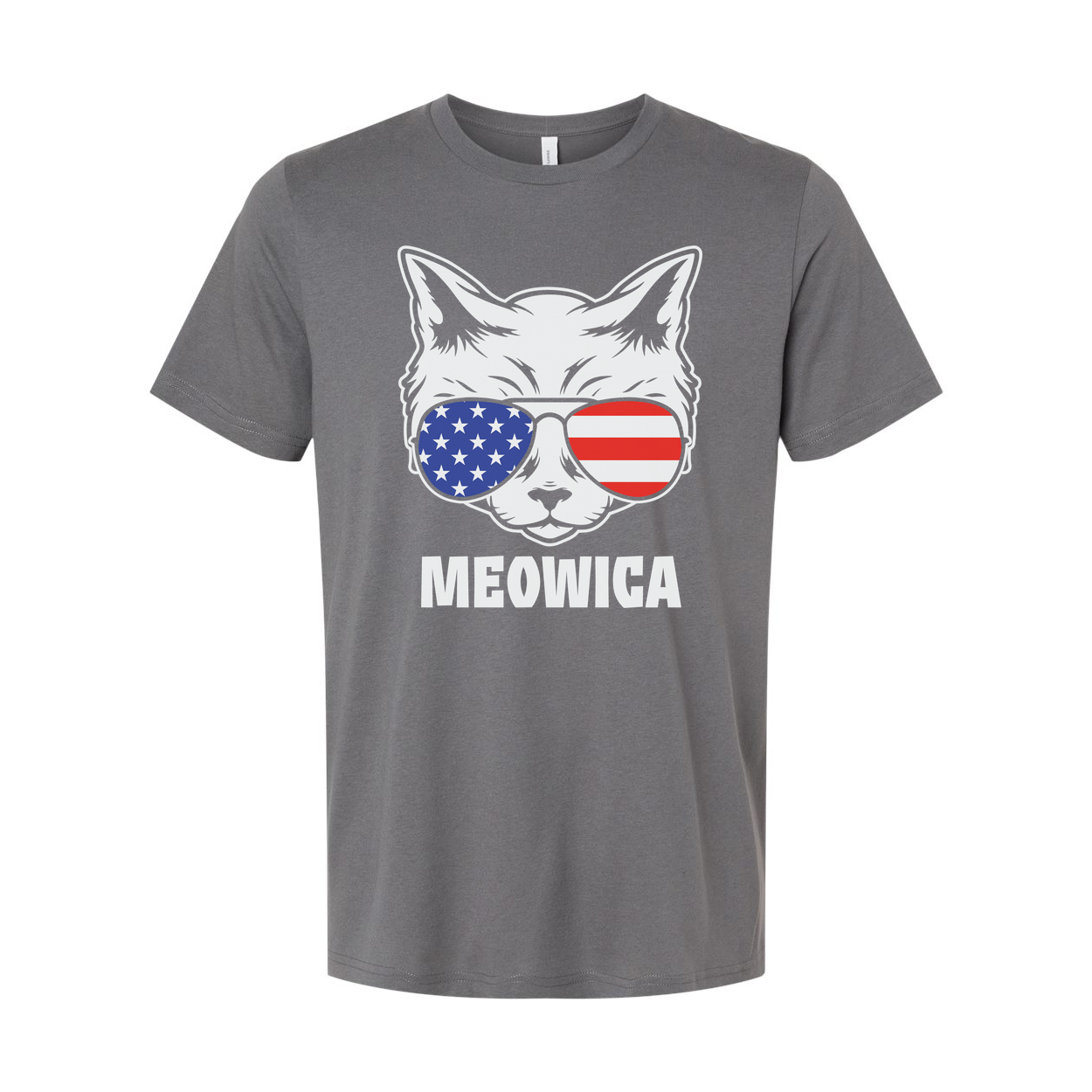 Meowica American Flag Sunglasses Cat Graphic Unisex Short Sleeve Tee With Bold Print