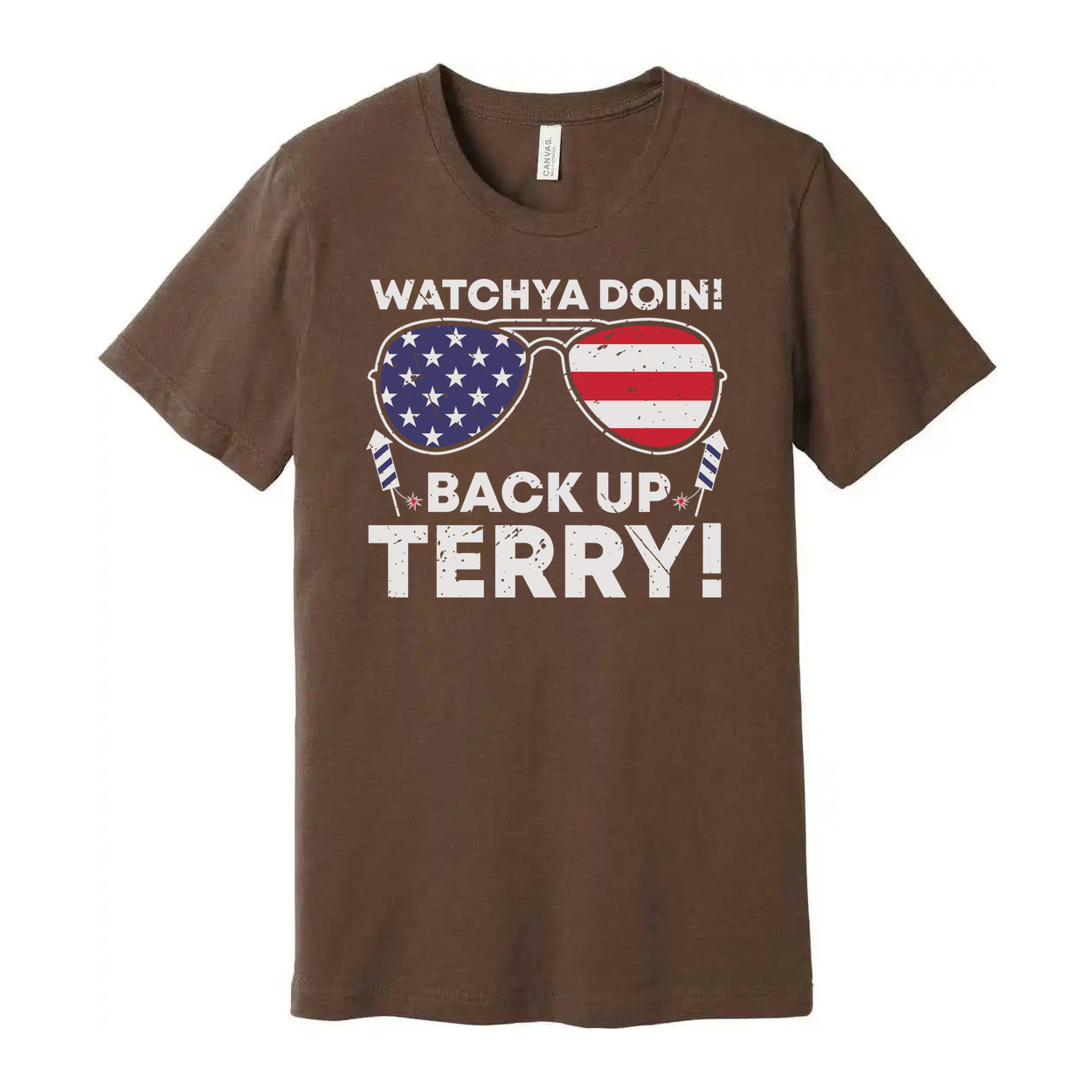 Unisex Patriotic Graphic Tee With Star Spangled Sunglasses and Back Up Terry Text