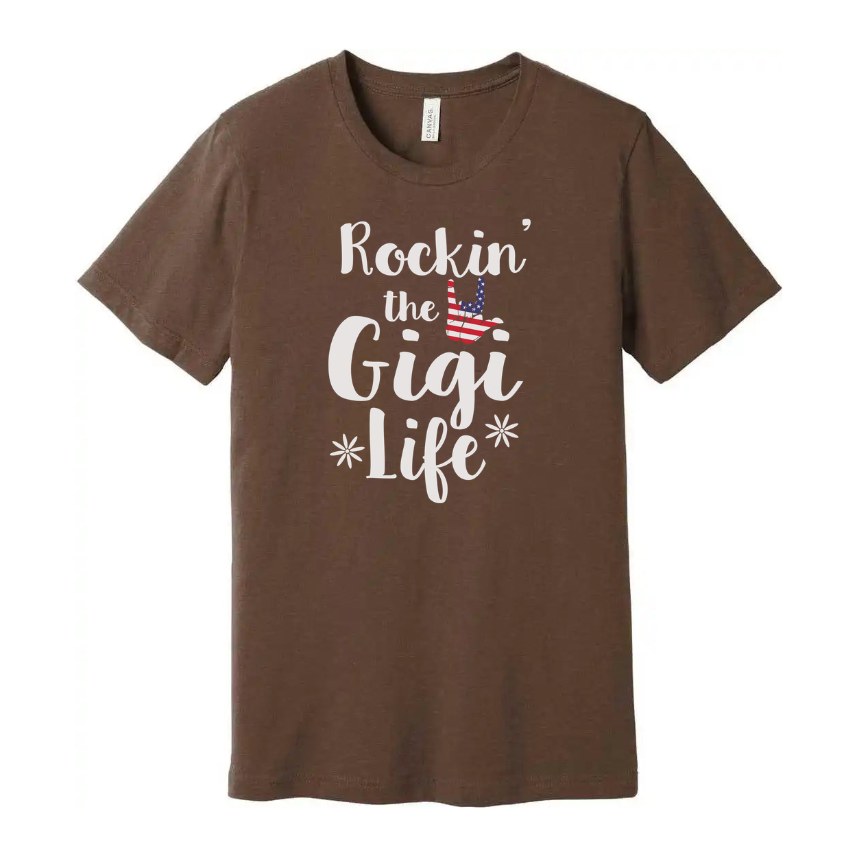 Unisex Graphic T Shirt Rockin' The GiGi Life With American Flag Hand Sign Design