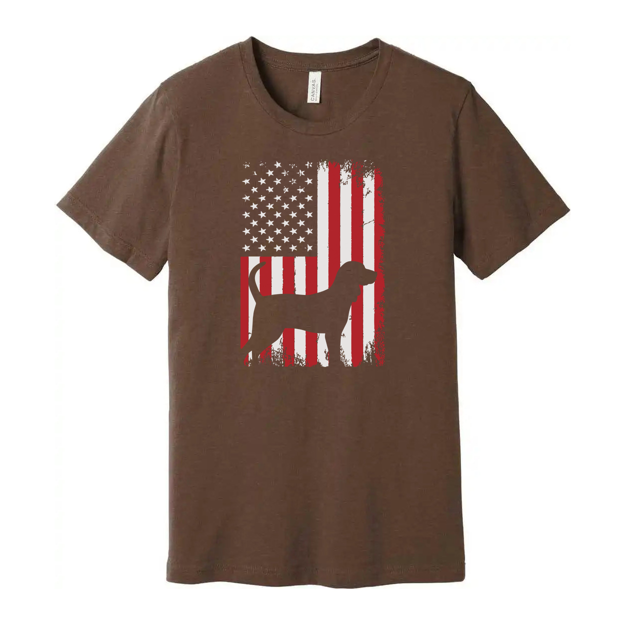 Unisex Patriotic Dog Silhouette Overlaid On Grunge American Flag Graphic T Shirt